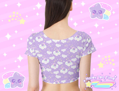 Shooting Star Clouds Purple Short Sleeve Crop Top [Made To Order]