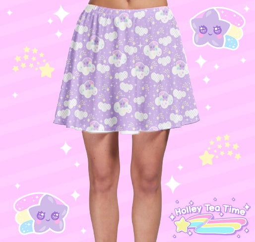 Shooting Star Clouds Purple Skater Skirt [Made To Order]