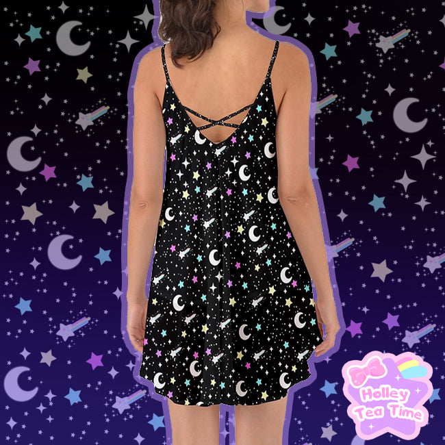 Starry Glitter Black Love The Sun Chiffon Dress [Made To Order]