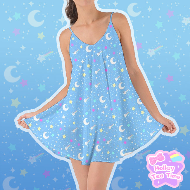 Starry Glitter Blue Love The Sun Chiffon Dress [Made To Order]