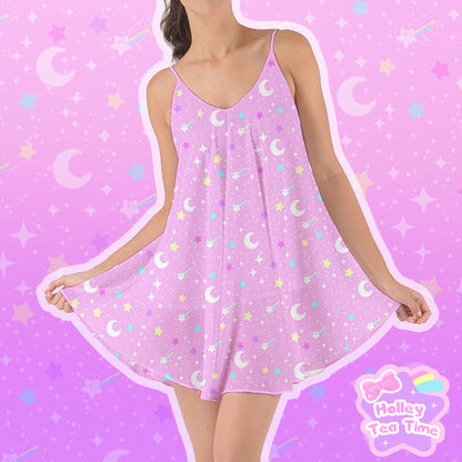 Starry Glitter Pink Love The Sun Chiffon Dress [Made To Order]