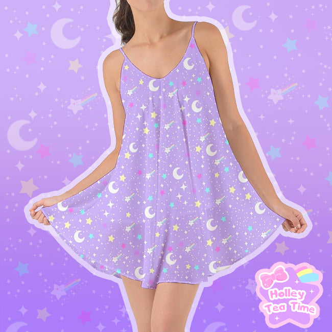 Starry Glitter Purple Love The Sun Chiffon Dress [Made To Order]