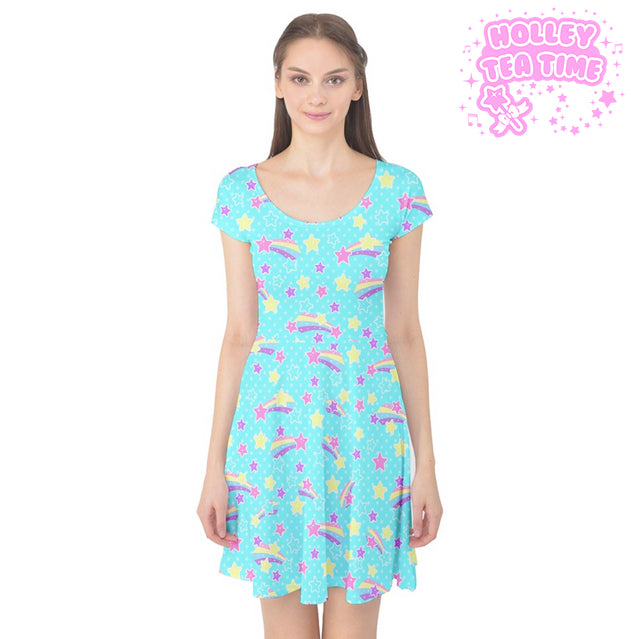 Starry Party Blue cap sleeve skater dress [made to order]
