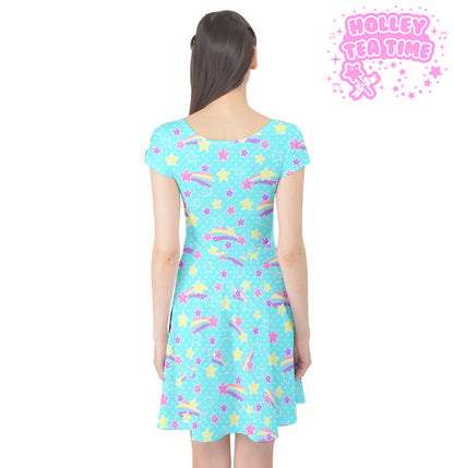 Starry Party Blue cap sleeve skater dress [made to order]