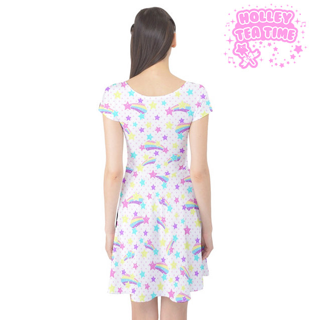 Starry Party White Cap Sleeve Skater Dress [Made To Order]