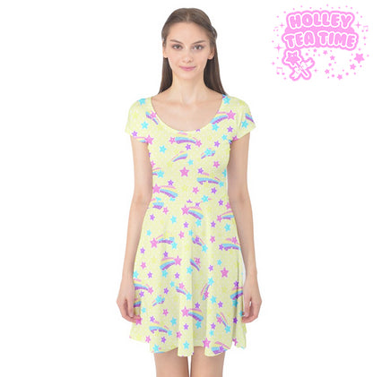 Starry Party Yellow cap sleeve skater dress [made to order]