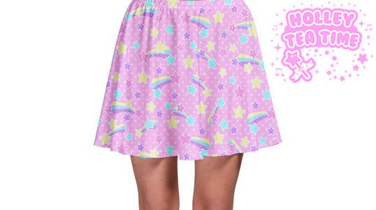 Starry Party Pink Skater Skirt [made to order]