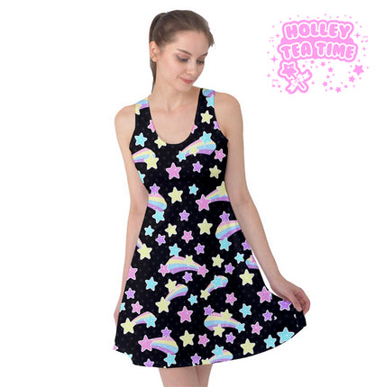 Starry party black sleeveless skater dress [made to order]