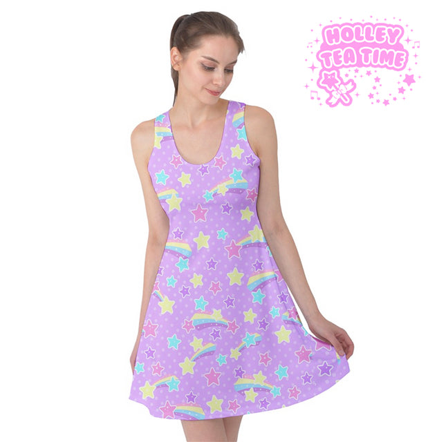 Starry party purple sleeveless skater dress [made to order]