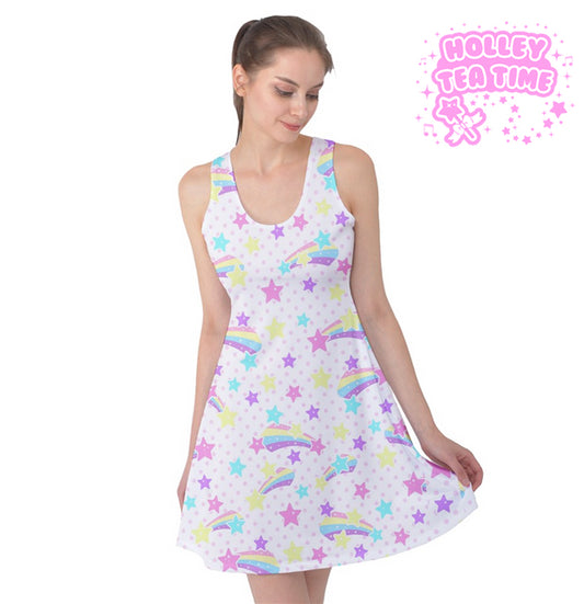 Starry party white sleeveless skater dress [made to order]