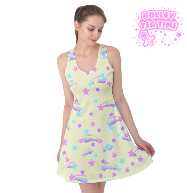 Starry party yellow sleeveless skater dress [made to order]