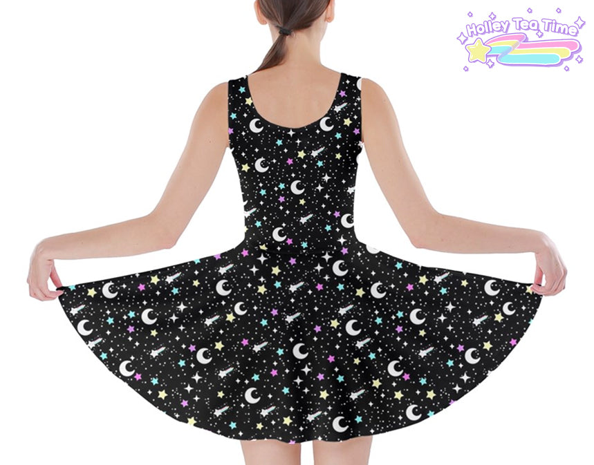 Starry Glitter Black Skater Dress [made to order]