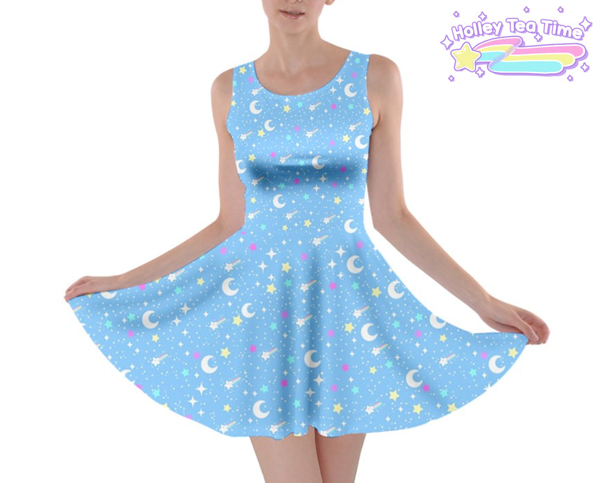Starry Glitter Blue Skater Dress [made to order]