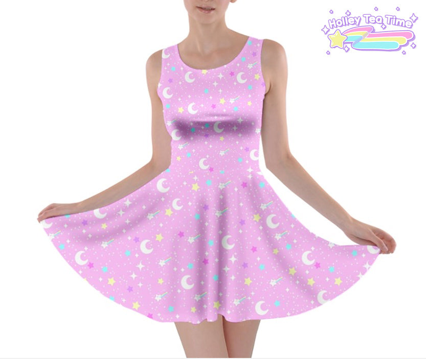 Starry Glitter Pink Skater Dress [made to order]