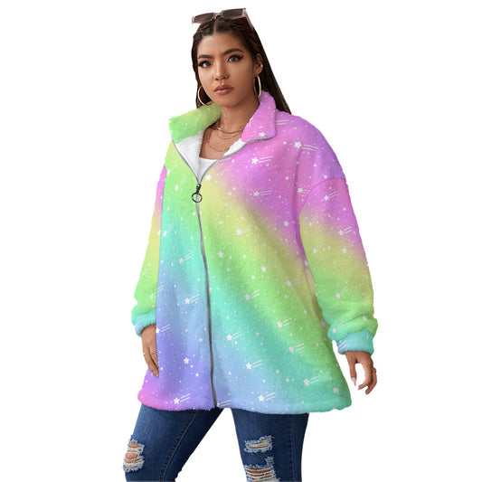 Wishful Rainbow Women's Oversized Fuzzy Fleece Coat With Zipper