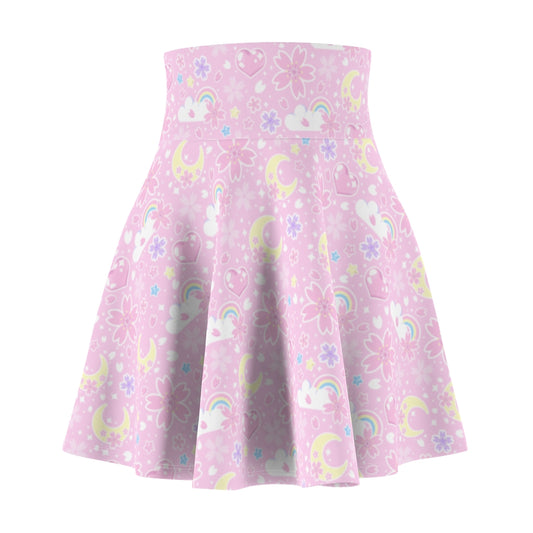 Cherry Blossom Dreams Pink High Waist Skater Skirt