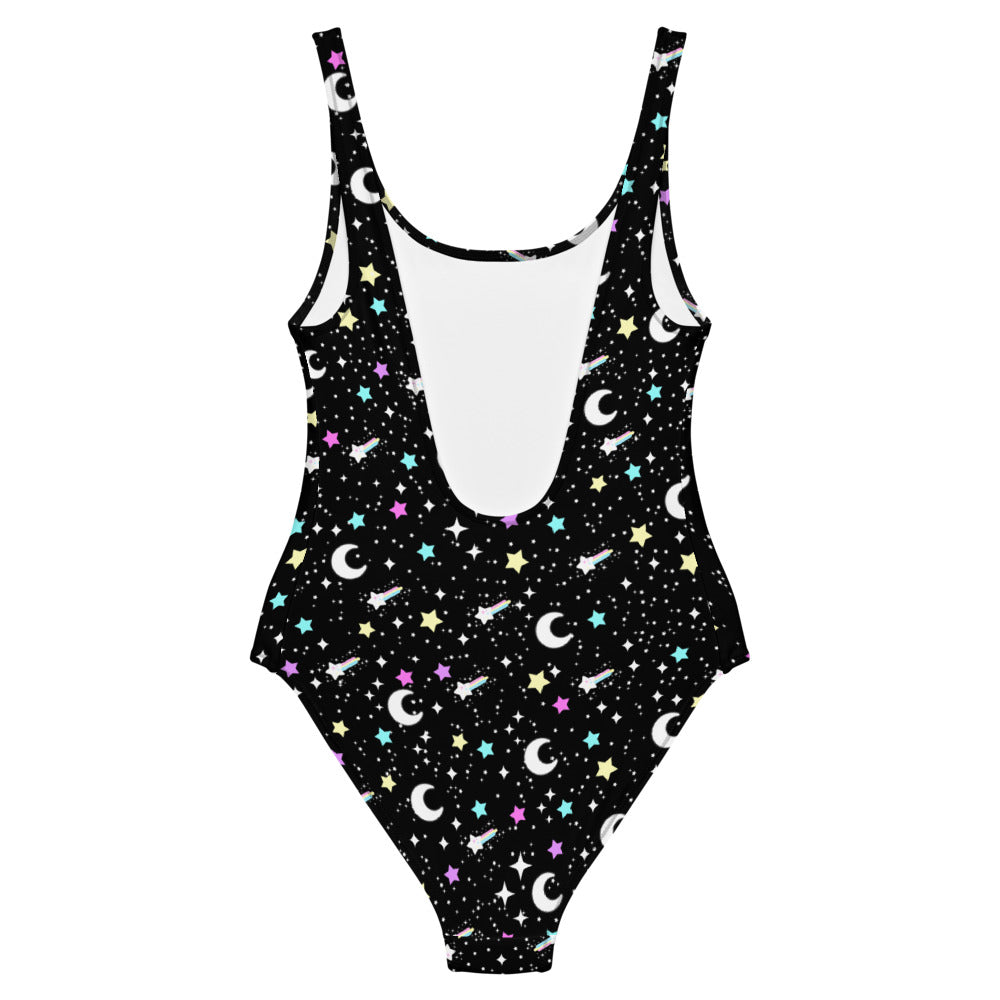 Starry Glitter Black One-Piece Swimsuit