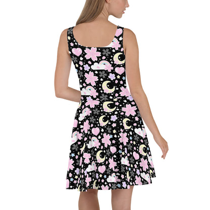 Cherry Blossom Dreams Black Skater Dress