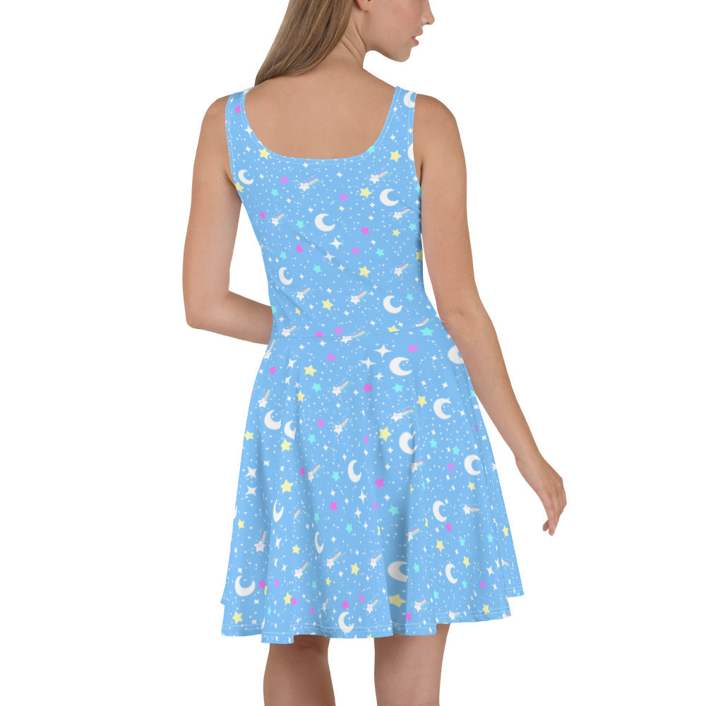 Starry Glitter Blue Skater Dress