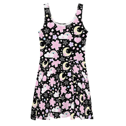 Cherry Blossom Dreams Black Skater Dress