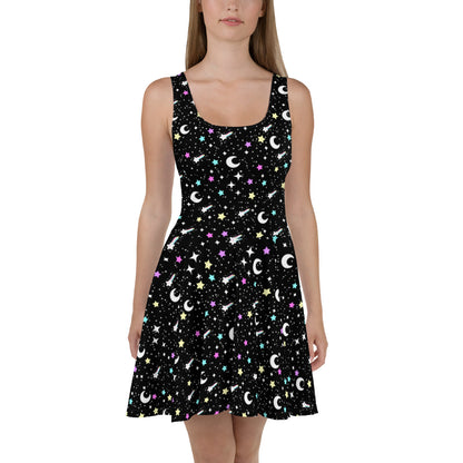Starry Glitter Black Skater Dress