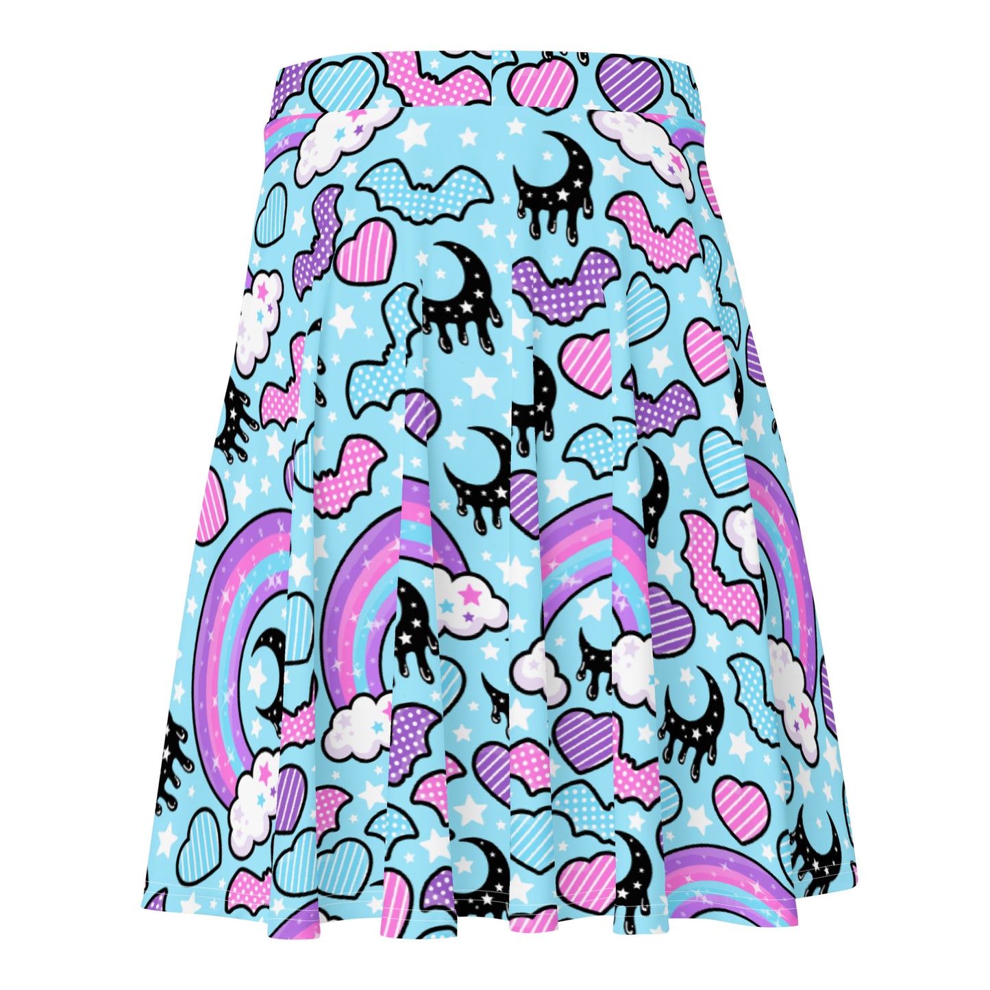 Rainbow Spooky Bats Blue Skater Skirt
