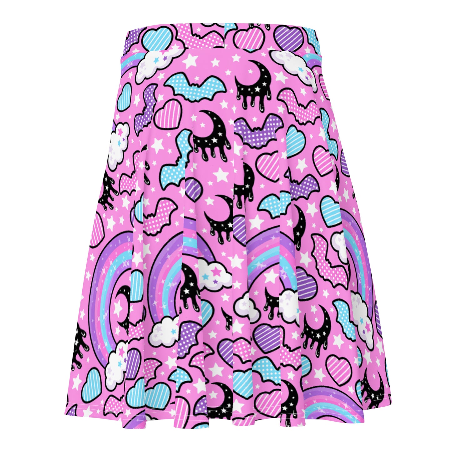 Rainbow Spooky Bats Pink Skater Skirt