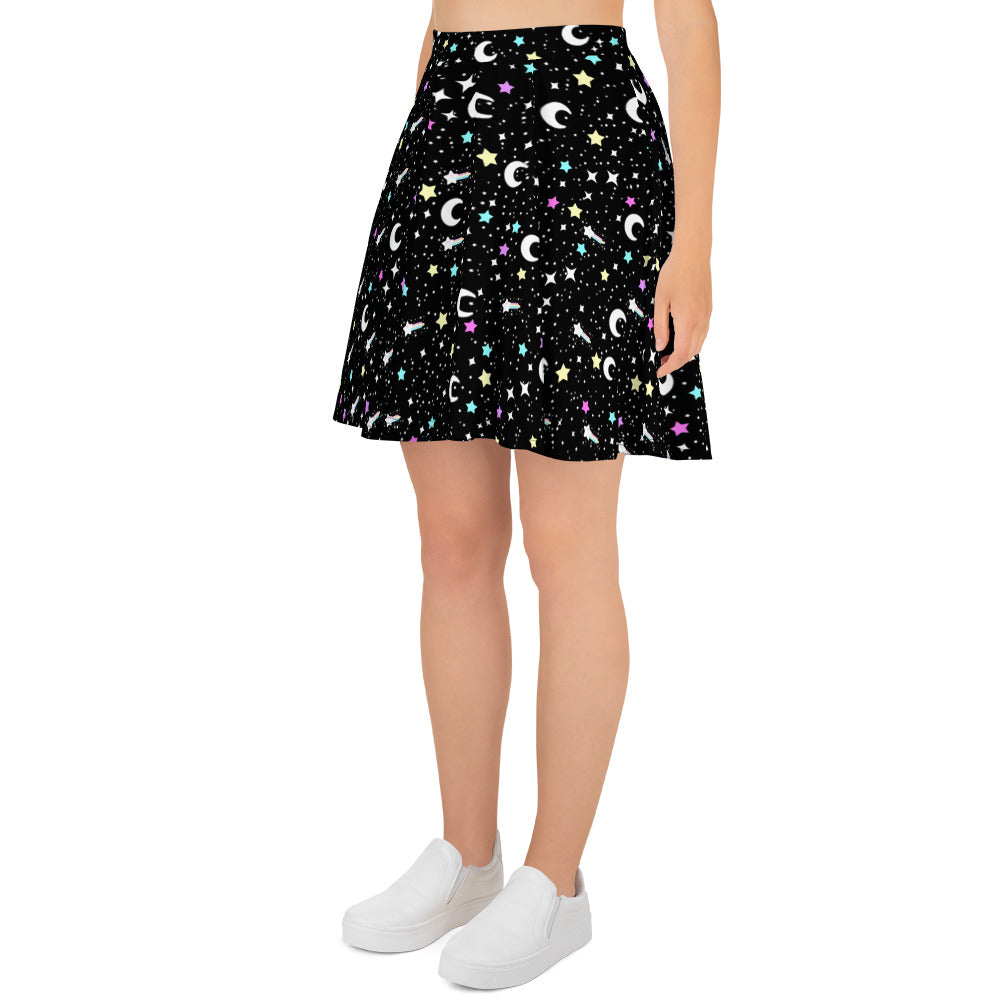 Starry Glitter Black Skater Skirt
