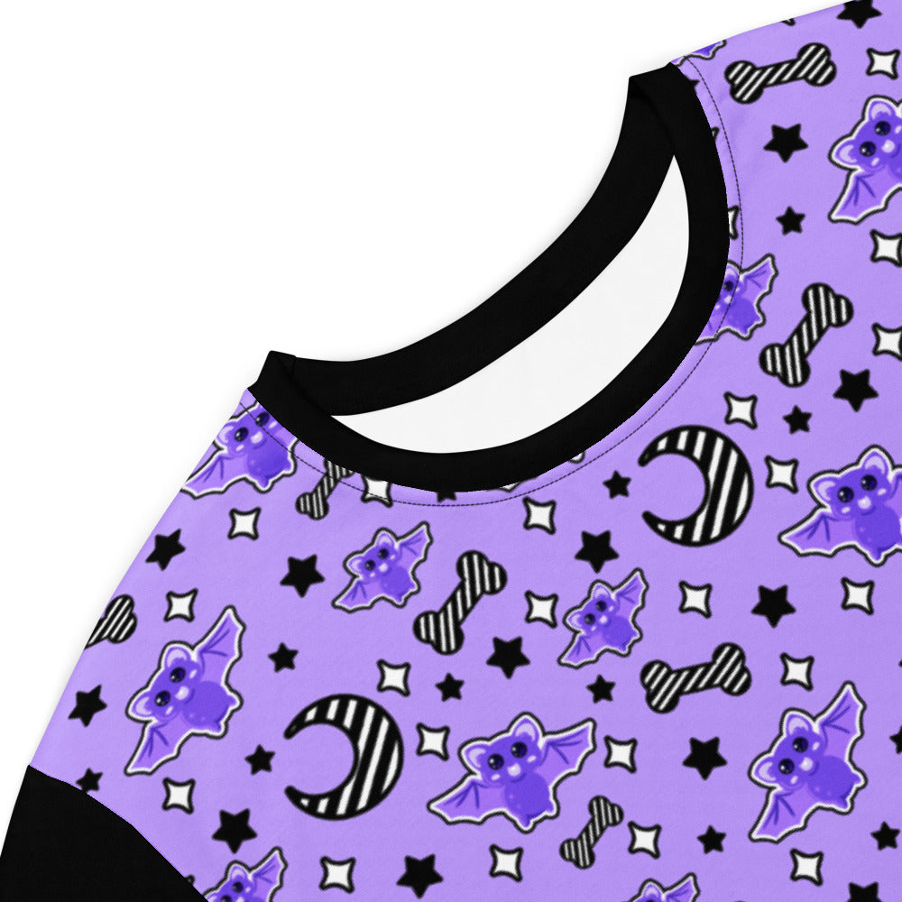 Magical Kawaii Spooky Bats Purple T-shirt dress