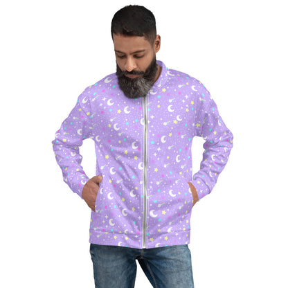 Starry Glitter Purple Unisex Bomber Jacket
