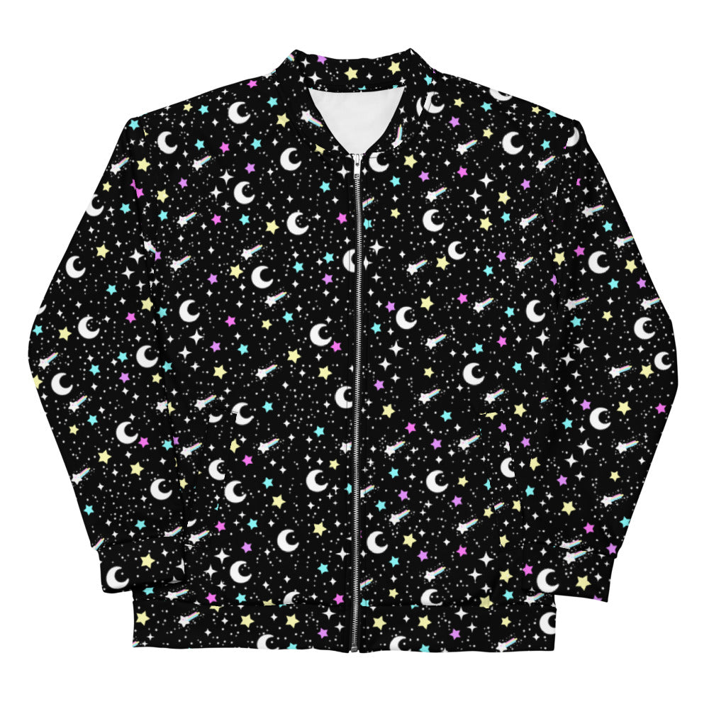 Starry Glitter Black Unisex Bomber Jacket