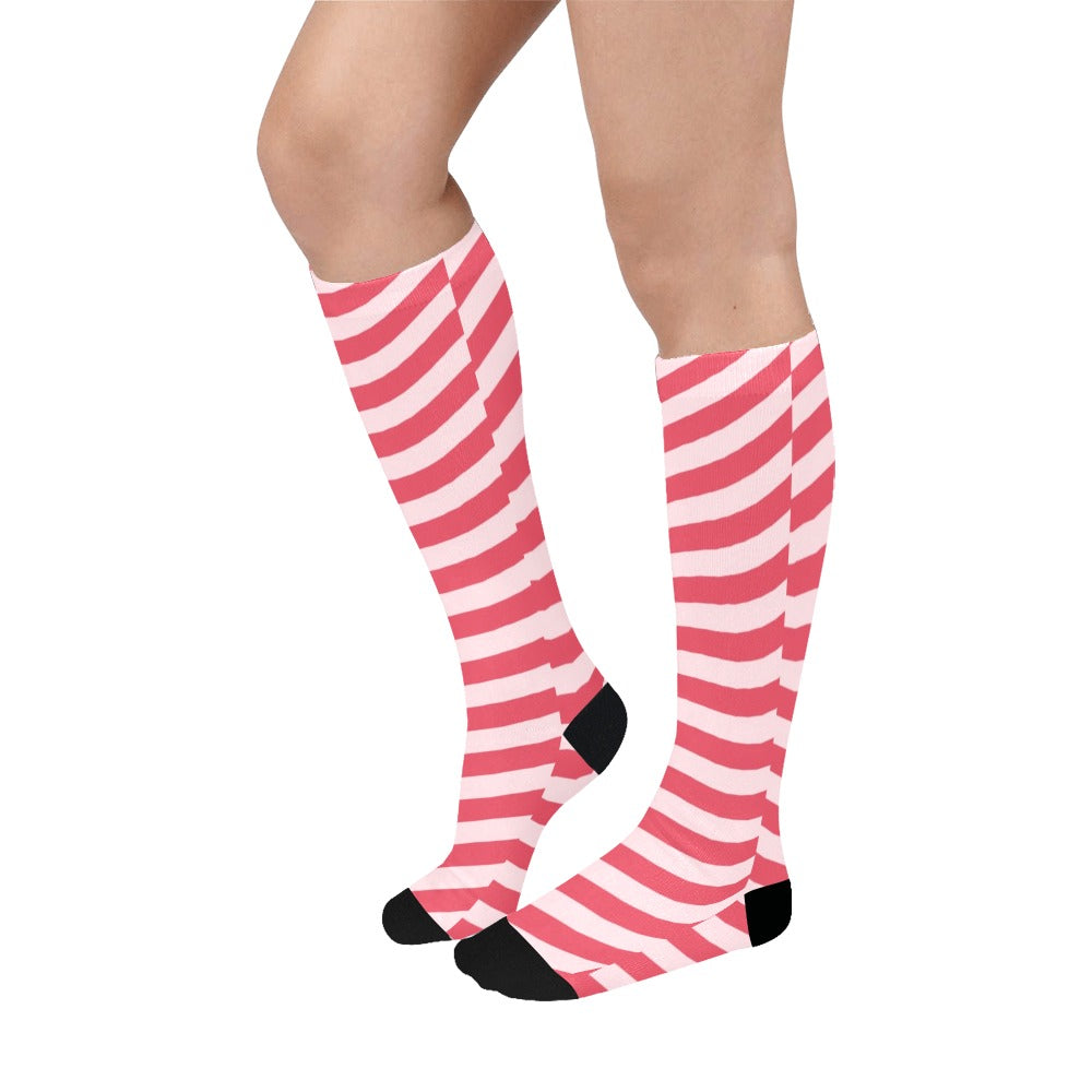 Candy Love Red Diagonal Stripes Knee Socks