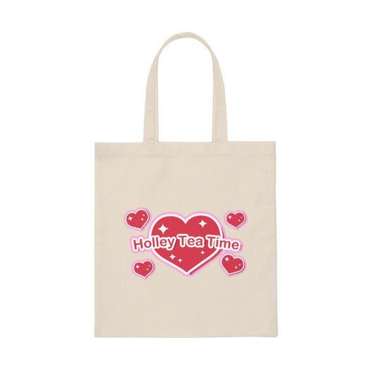 Holley Tea Time Hearts Canvas Tote Bag
