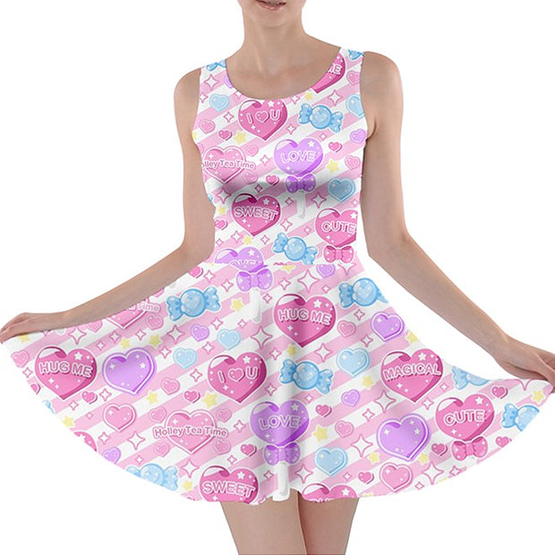 Candy Love Hearts (Colorful Cutie) Skater Dress [Made-To-Order]