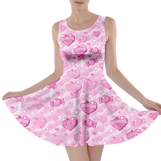 Candy Love Hearts (Pink Cutie) Skater Dress [Made-To-Order]