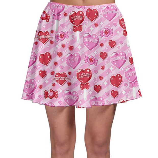 Candy Love Hearts (Red Cutie) Skater Skirt [Made-To-Order]