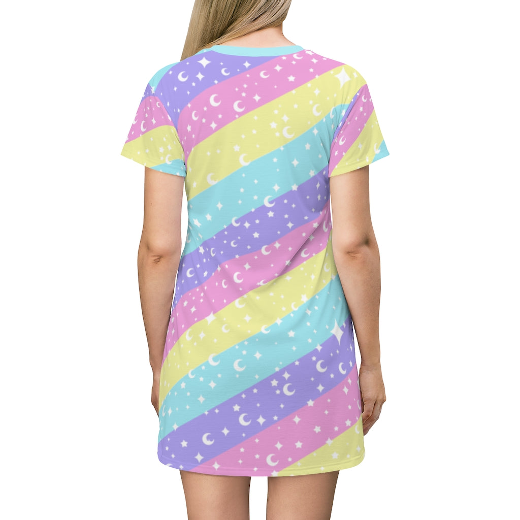 Cosmic Rainbow All Over Print T-Shirt Mini Dress