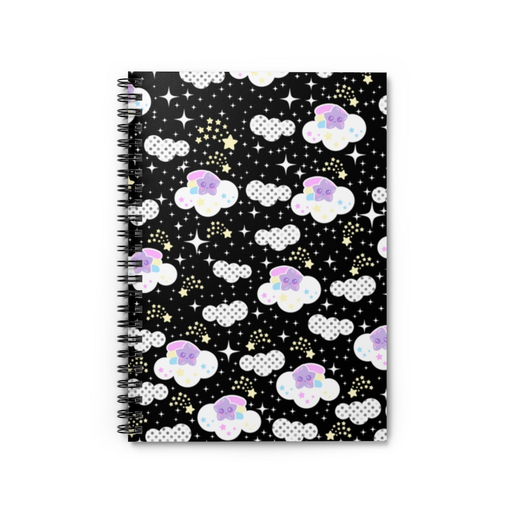 Shooting Star Clouds Black Spiral Notebook - Ruled Line