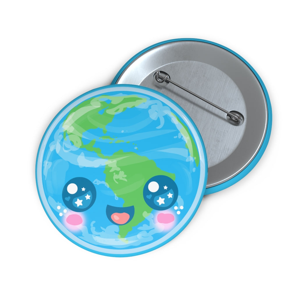 Kawaii Earth Button Badge Pin (2.25")