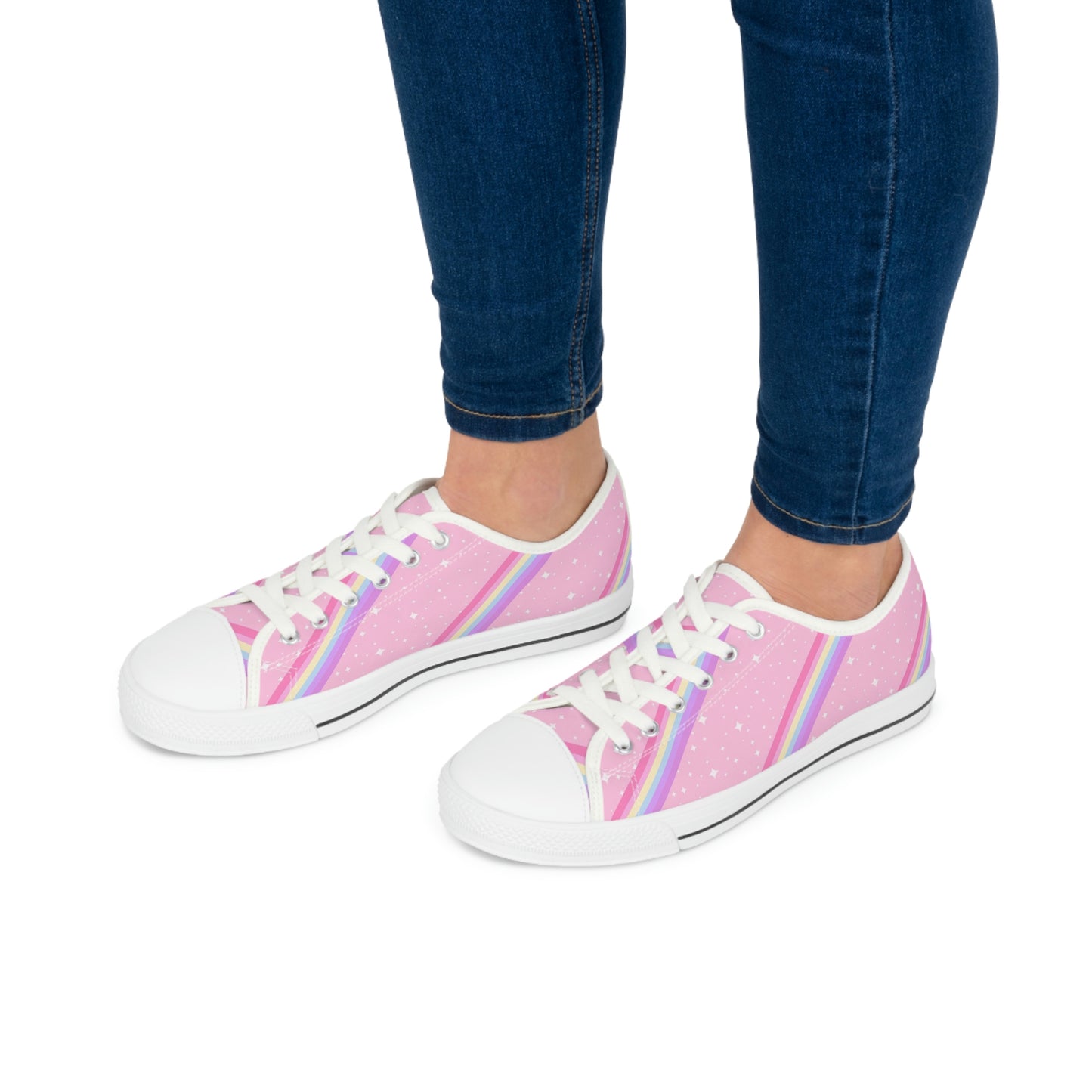 Kawaii Sparkle Cake Rainbow Beam Women's Low Top Sneakers