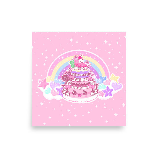 Kawaii Sparkle Cake Art Print Poster