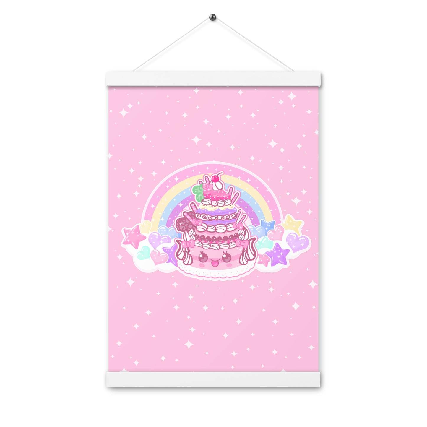 Kawaii Sparkle Cake Poster with wooden detail