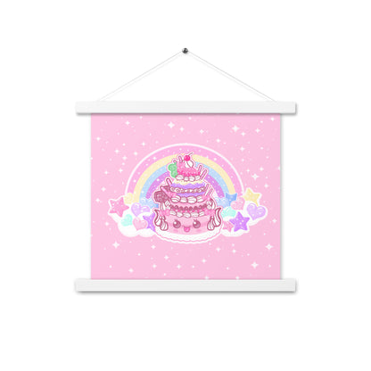 Kawaii Sparkle Cake Poster with wooden detail