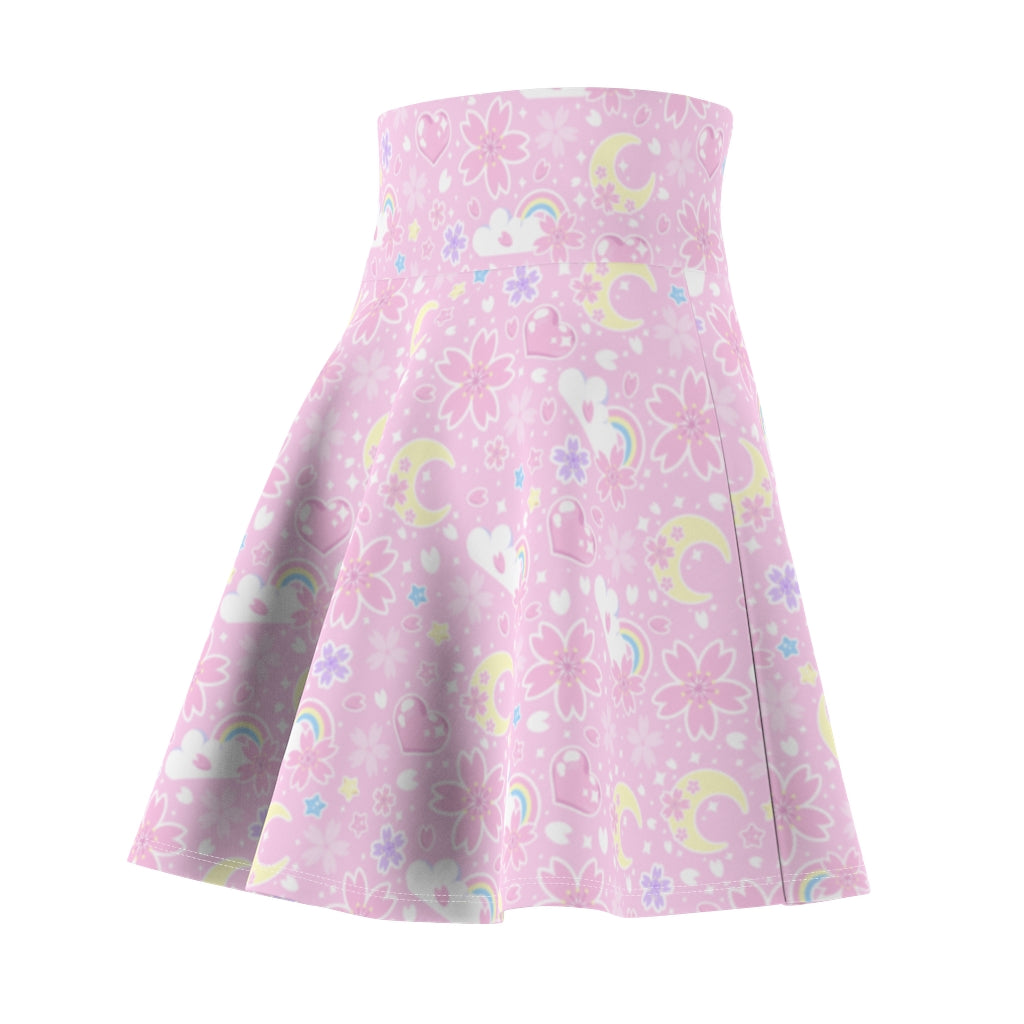 Cherry Blossom Dreams Pink High Waist Skater Skirt