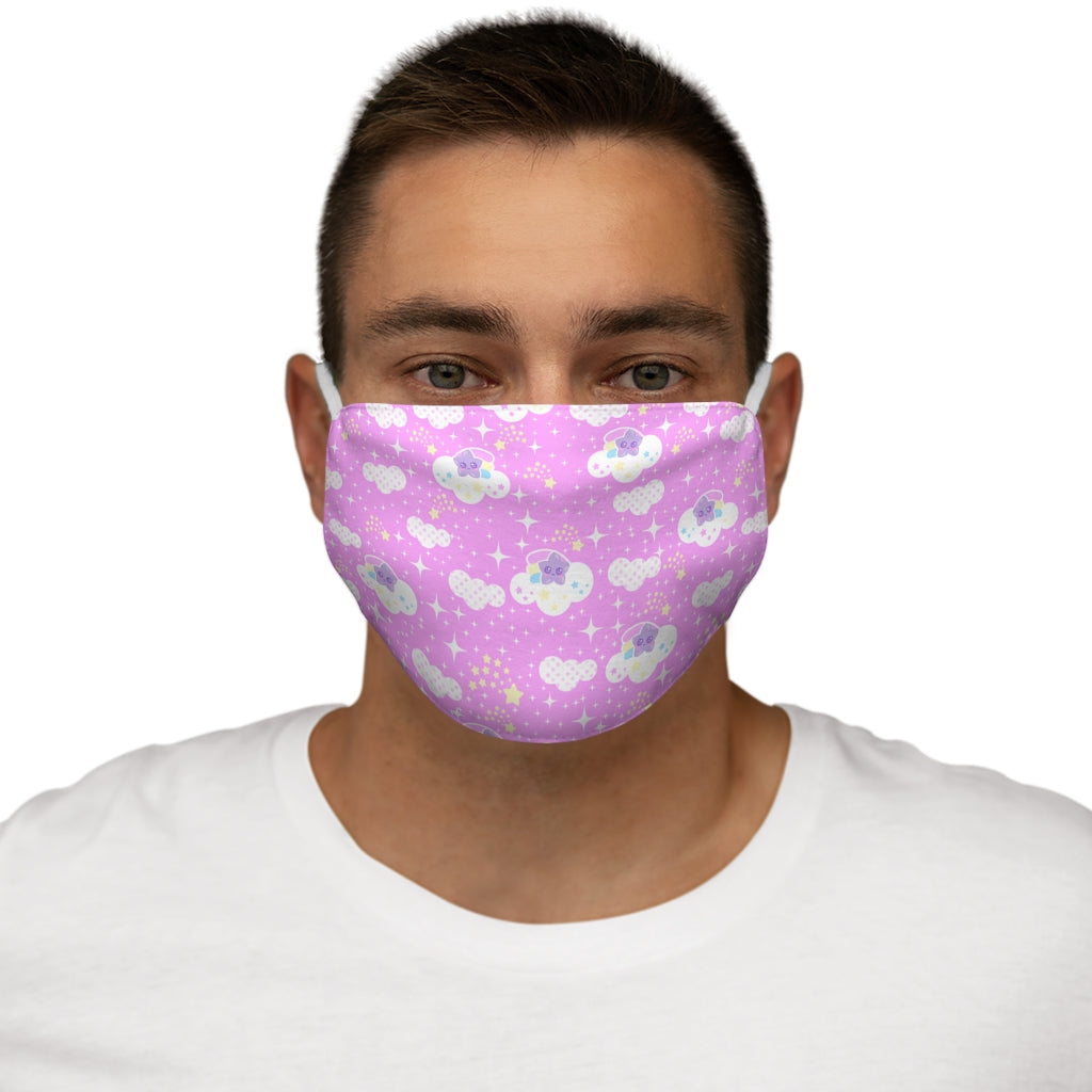 Shooting Star Clouds Pink Snug-Fit Polyester Face Mask