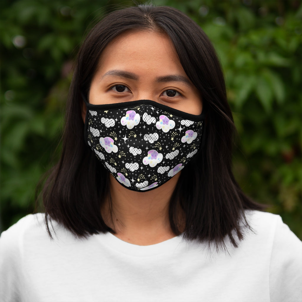 Shooting Star Clouds Black Fitted Polyester Face Mask
