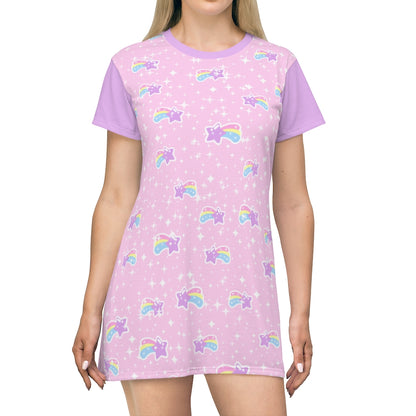 Bubblegum Bunny Shooting Stars All Over Print T-Shirt Mini Dress