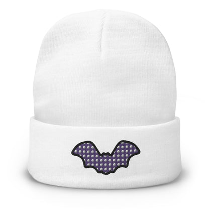 Rainbow Spooky Bats Embroidered White Beanie