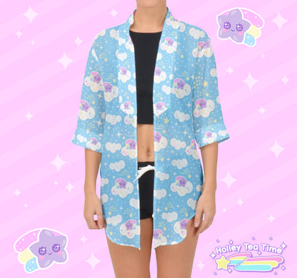 Shooting Star Clouds Blue Open Front Chiffon Peignoir [Made To Order]
