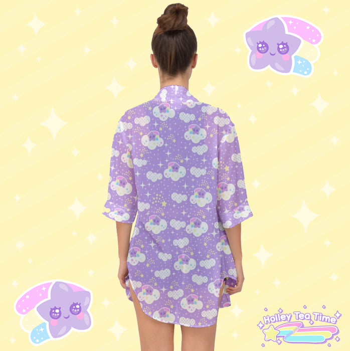 Shooting Star Clouds Purple Open Front Chiffon Peignoir [Made To Order]